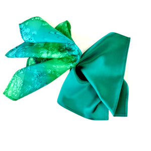green pure silk satin pocket square men's fashion handmade by Lynne Kiel