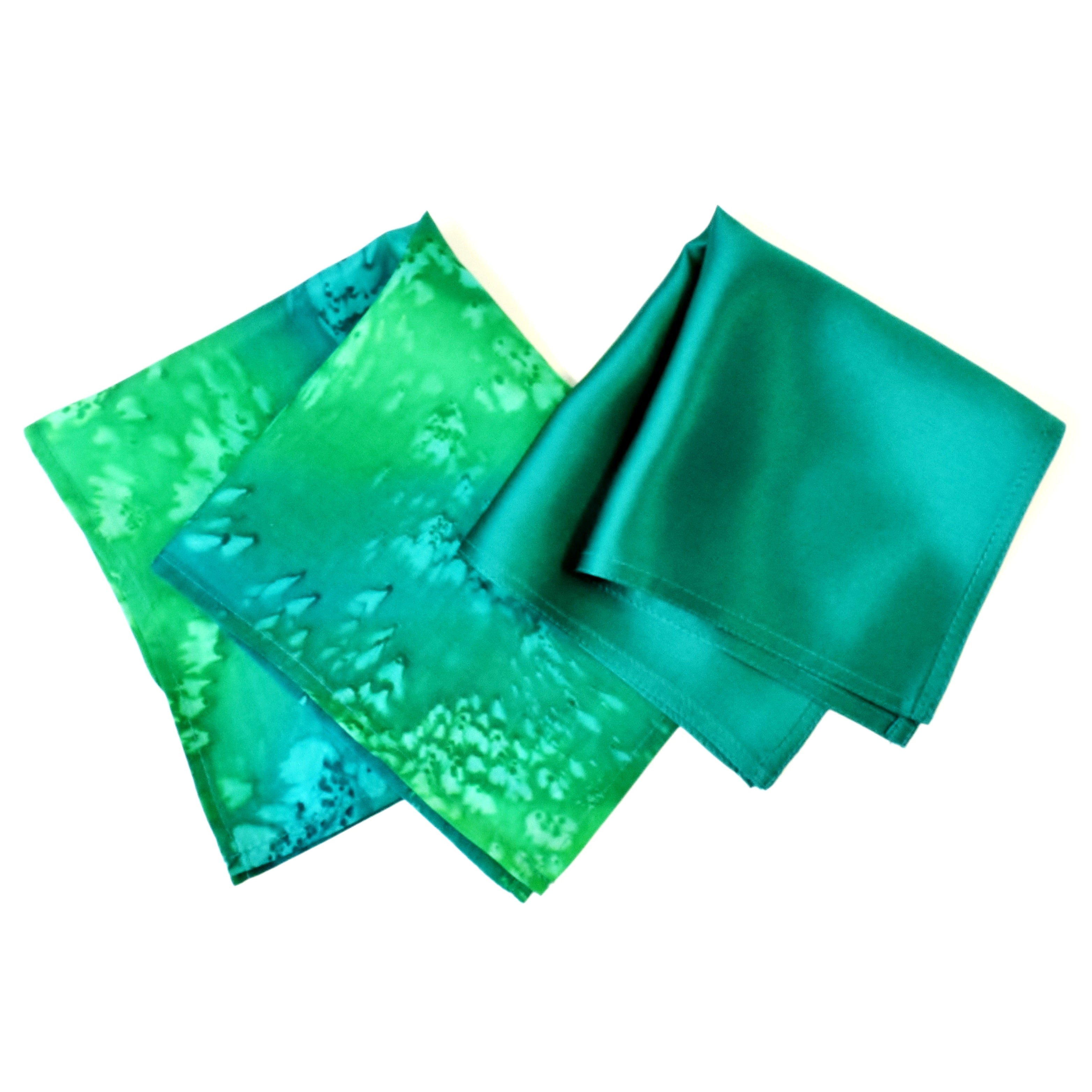 green silk pocket square set for men's fashion handmade by Lynne Kiel 