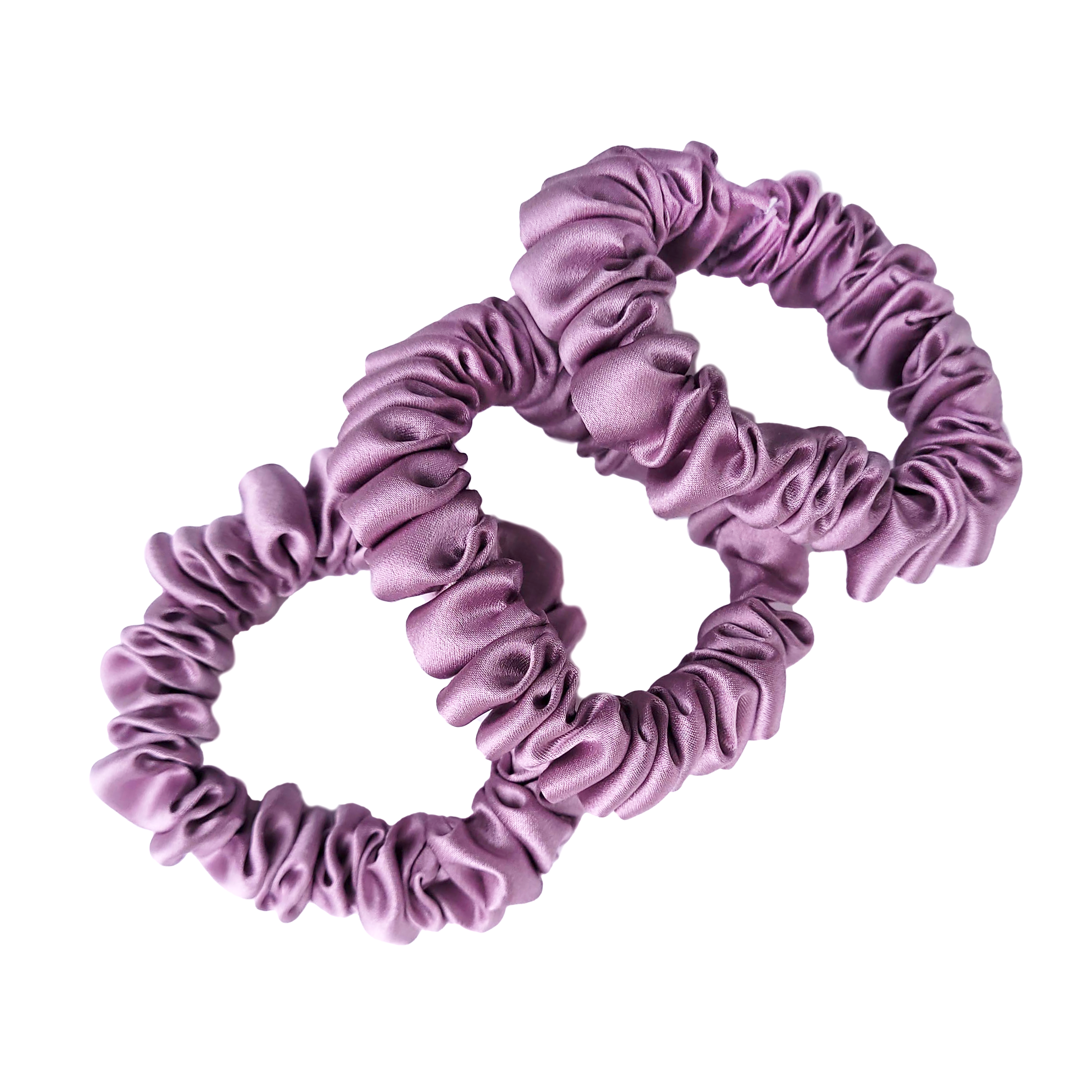 pure silk skinny scrunchies dusty rose mauve color handmade by Lynne Kiel