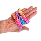 pure silk skinny scrunchie ponytail holder hair accessory rainbow color handmade by Lynne Kiel