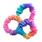rainbow pride color silk scrunchie pony tail holder handmade by Lynne Kiel