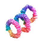 rainblow price color silk skinny scrunchies ponytail holder hair ties handmade by Lynne Kiel