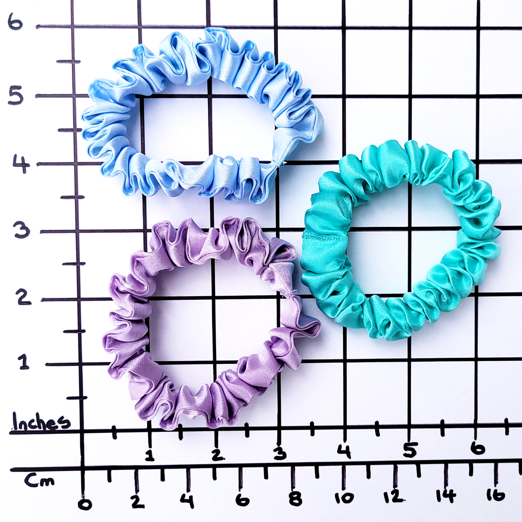 Pure silk skinny scrunchie hair accessory pony tail holder handmade by Lynne Kiel