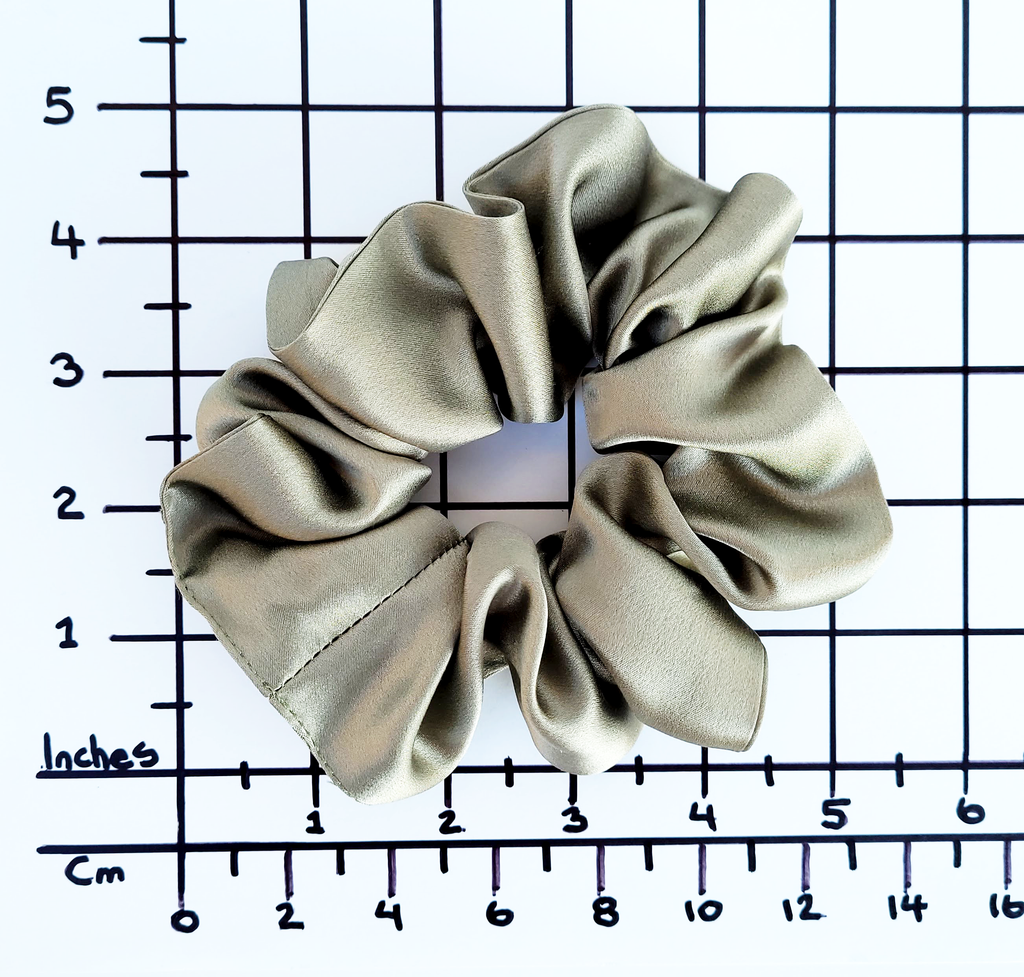 pure silk beige scrunchie medium size pony tail holder handmade by Lynne Kiel