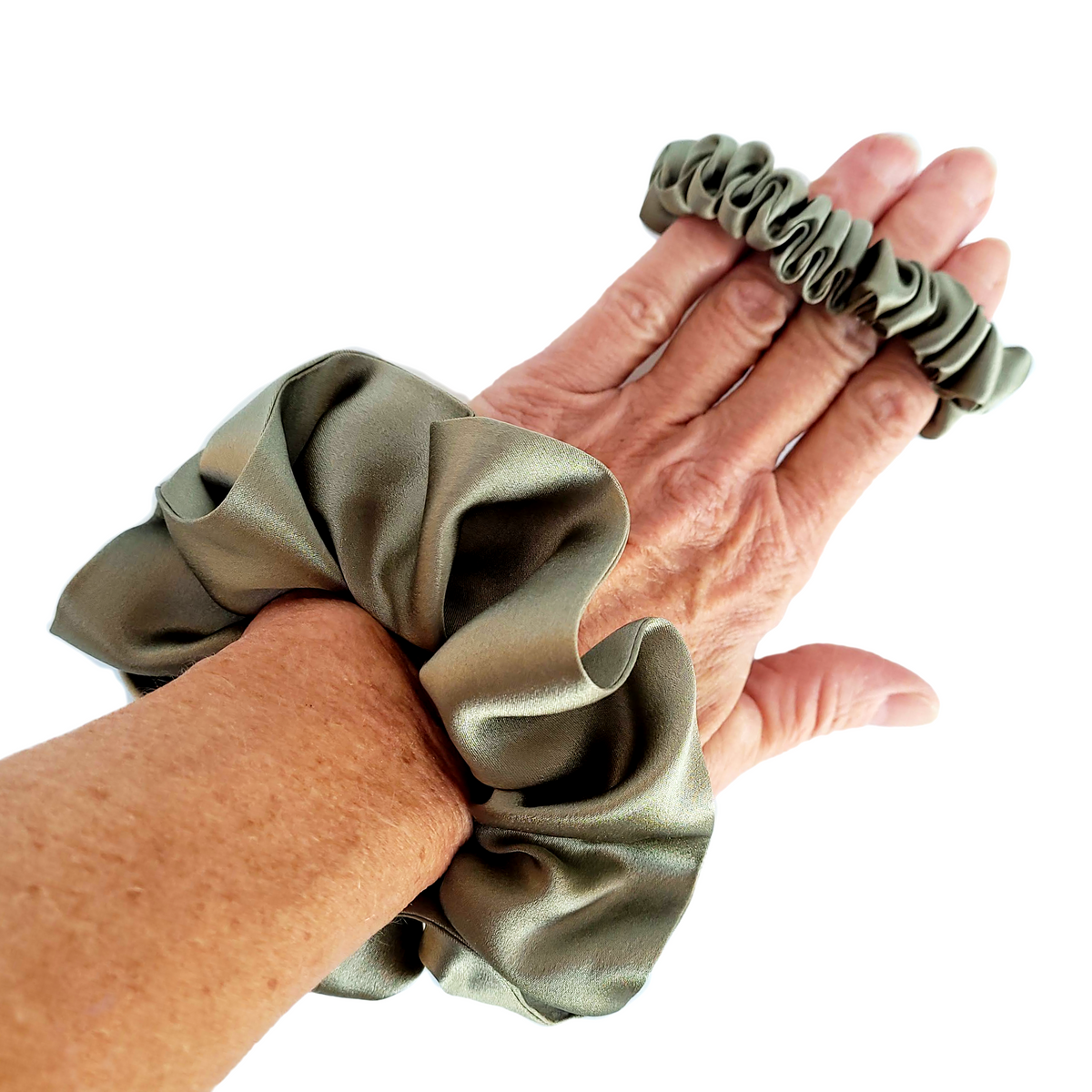 pure silk beige pony tail holder hair accessory hand made in Canada by Lynne Kiel