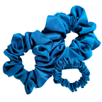 Deep blue-green Teal Pure Silk Satin  LUXURY 3 pc Scrunchie GLAM SET