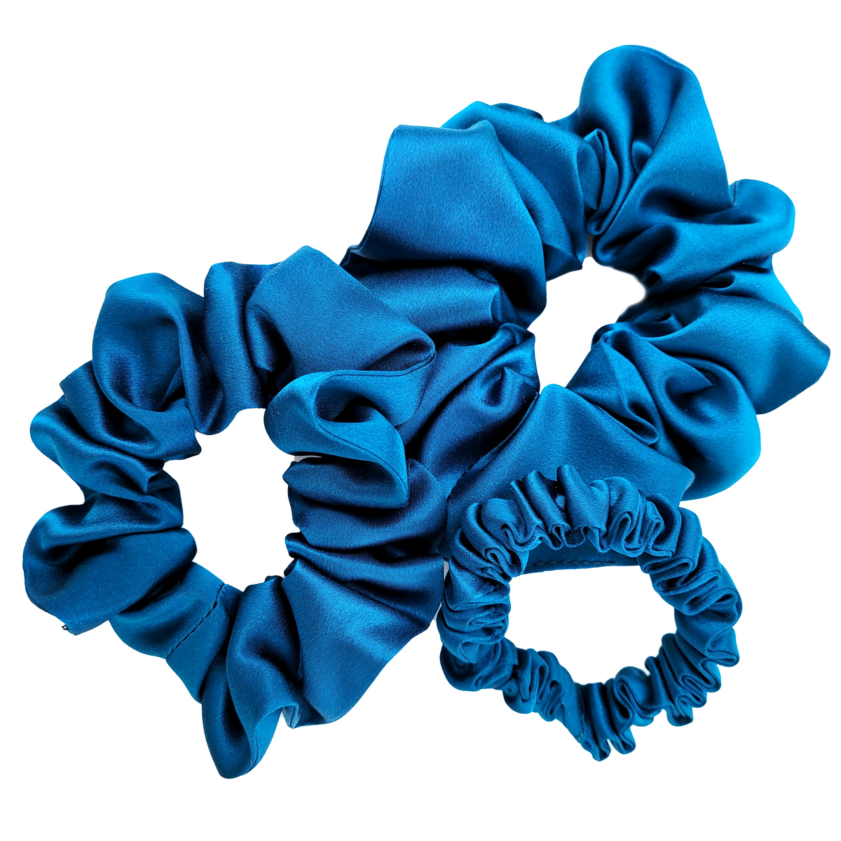 Deep blue-green Teal Pure Silk Satin  LUXURY 3 pc Scrunchie GLAM SET