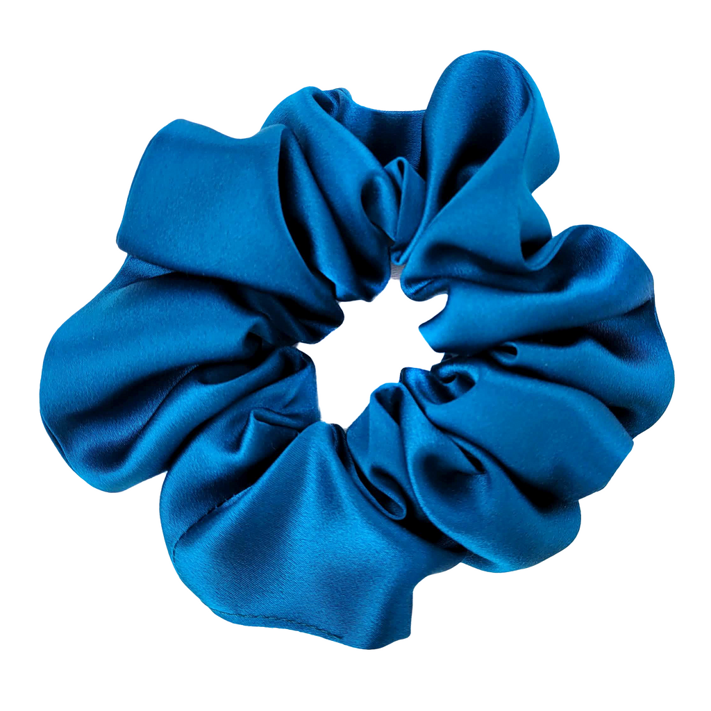 Deep blue-green Teal Pure Silk Satin  LUXURY 3 pc Scrunchie GLAM SET