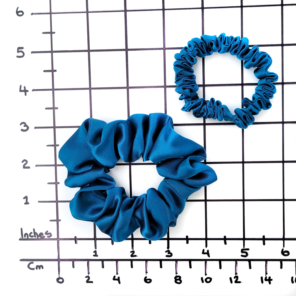 Deep blue-green Teal Pure Silk Satin  LUXURY 3 pc Scrunchie GLAM SET