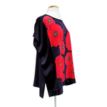 Load image into Gallery viewer, hand painted silk ladies design top red poppy art design handmade by Lynne Kiel
