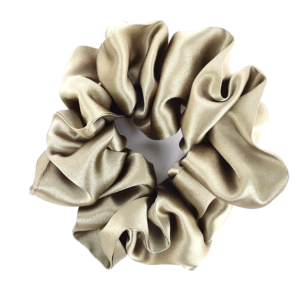 oyster beige pure silk satin scrunchie for hair