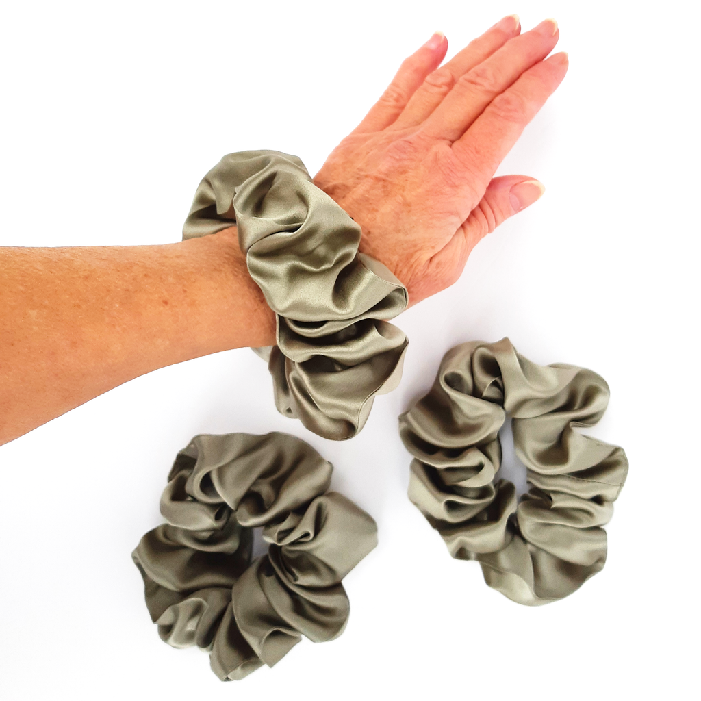 jumbo beige satin silk scrunchie for pony tail and hair