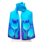 Load image into Gallery viewer, hand painted silk blue scarf ladies clothing accessory handmade by Lynne Kiel
