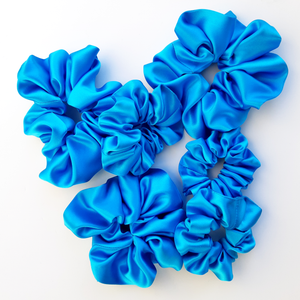 turquoise blue silk scrunchies for mothers day handmade in Canada