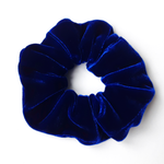 Load image into Gallery viewer, Blue Velvet scrunchie hair accessory handmade in Canada by Lynne Kiel
