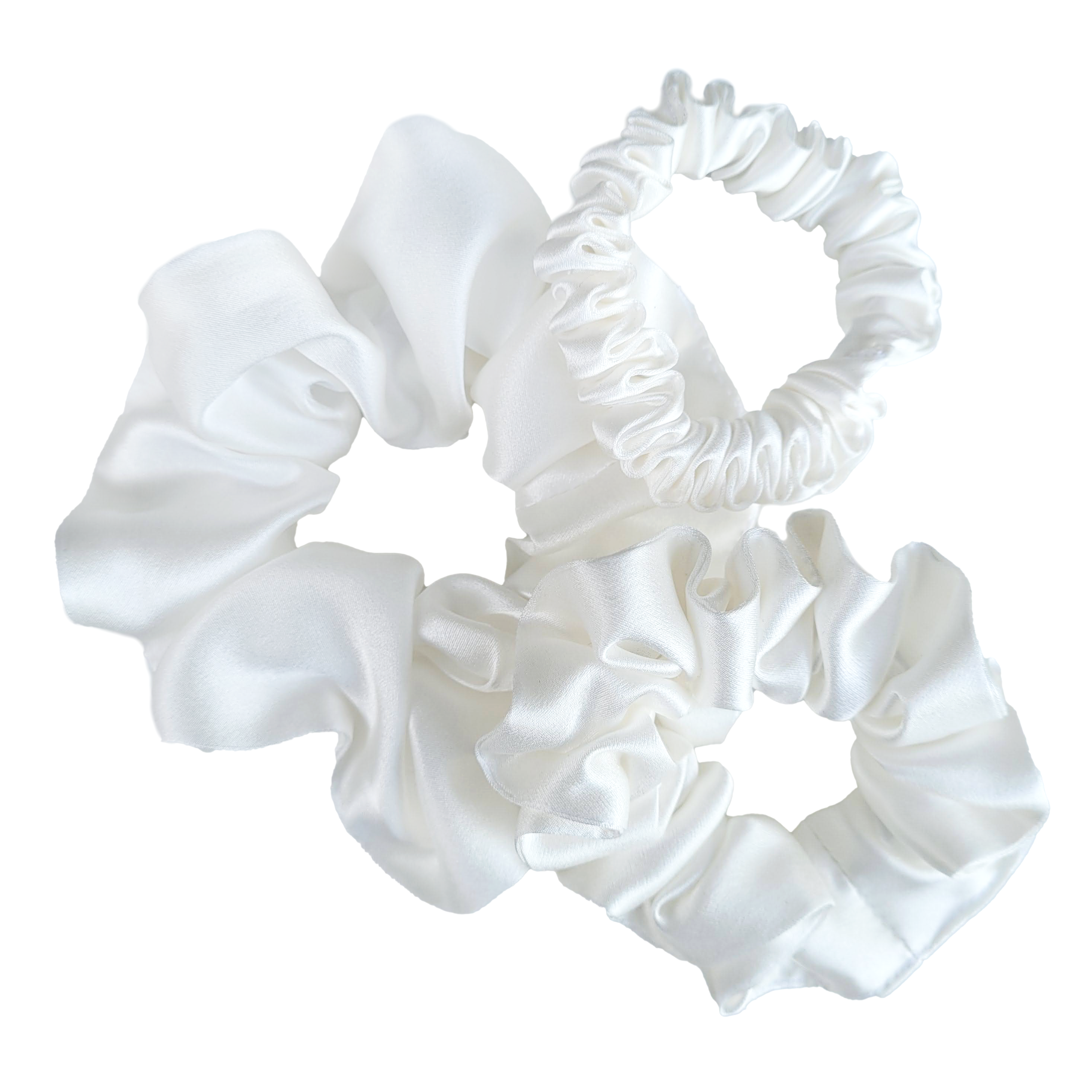 Pure silk white silk satin bridesmaid scrunchies pony tail holders pure silk handmade by Lynne Kiel