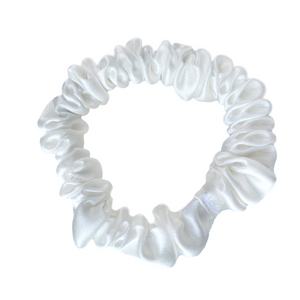 White skinny scrunchie pure silk satin handmade by Lynne Kiel
