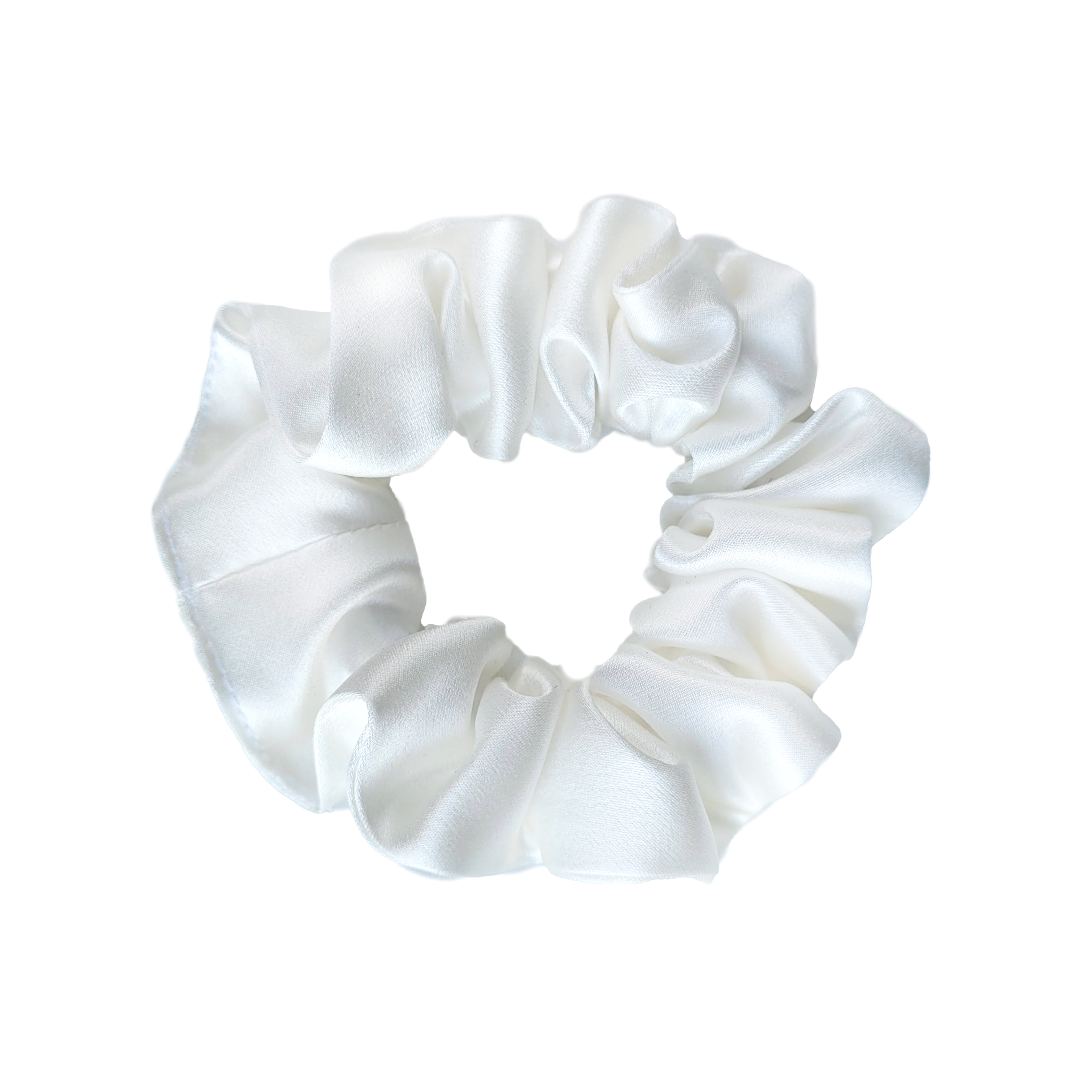 pure silk small white scrunchie hair tie ponytail holder handmade by Lynne Kiel