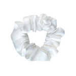 Load image into Gallery viewer, pure silk small white scrunchie hair tie ponytail holder handmade by Lynne Kiel
