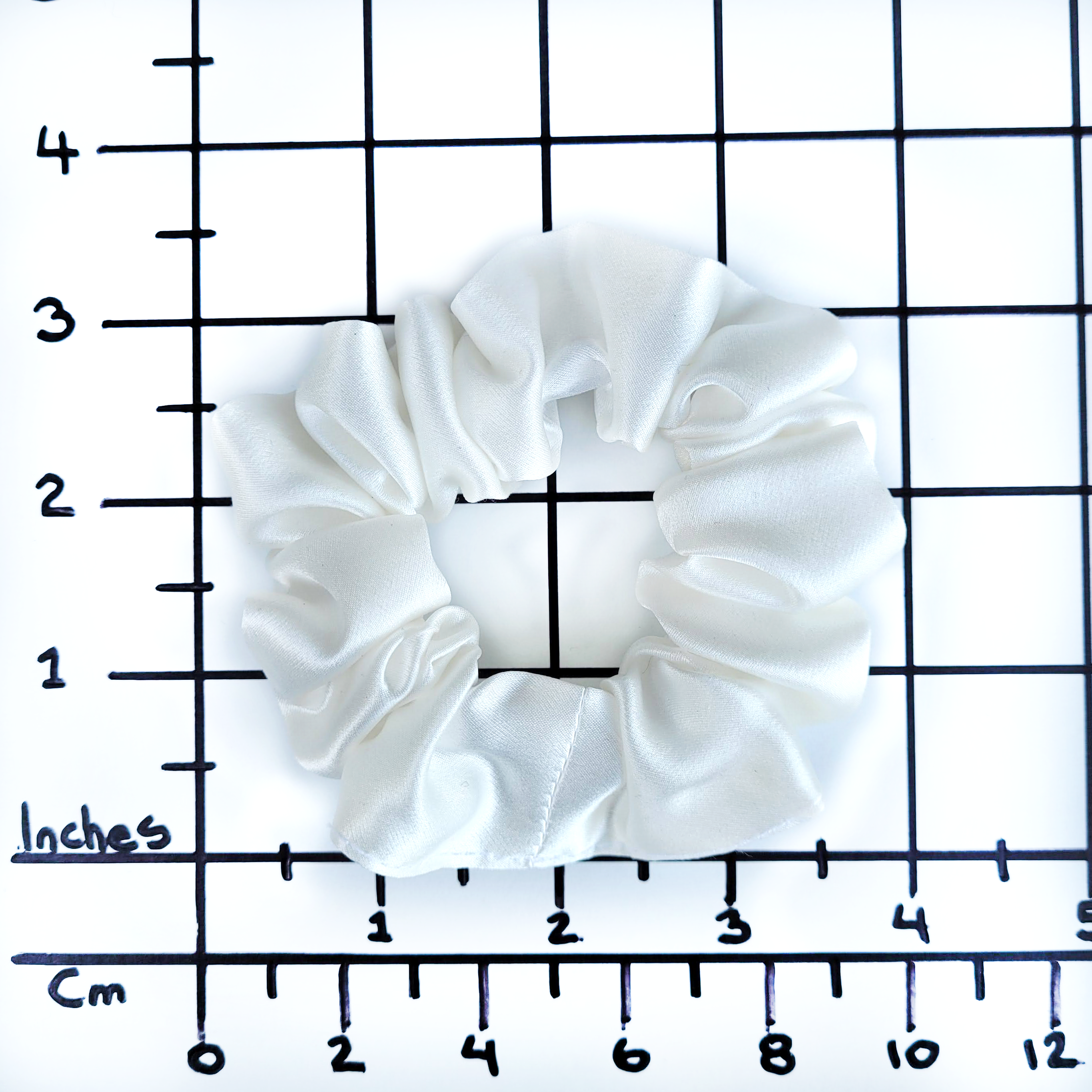pure silk white small scrunchie made in Canada handmade by Lynne Kiel