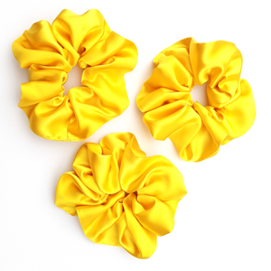 yellow silk large scrunchies for yoga and gymanstics