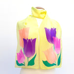 Load image into Gallery viewer, PAINTBOX TULIPS Pastel Green Pink Purple Yellow PAINTED SILK SCARF
