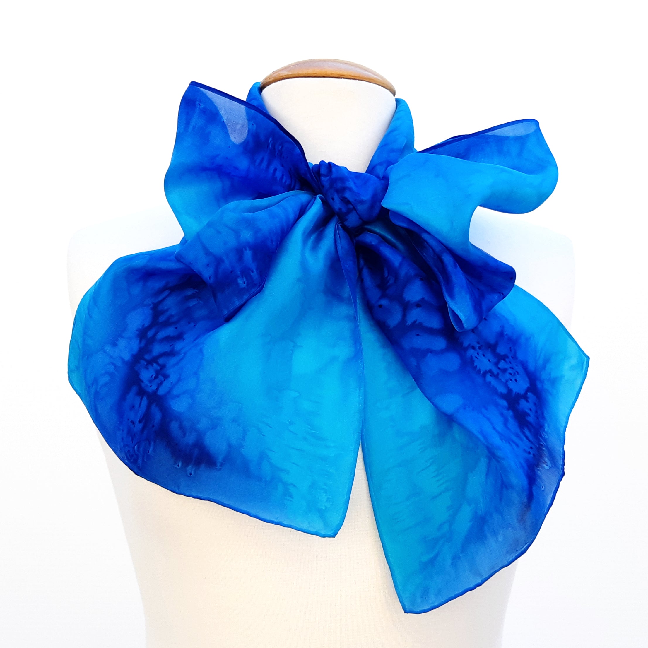 painted silk neck scarf for women blue