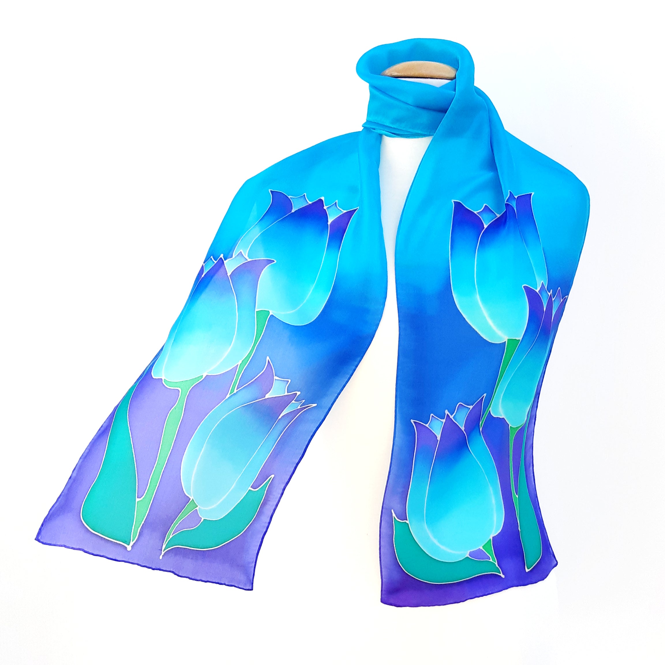 Tulip scarf hand painted silk women's clothing accessory handmade by Lynne Kiel