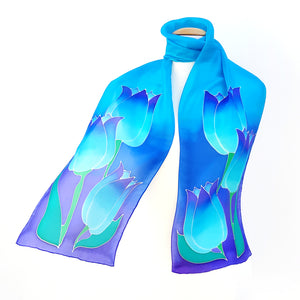 Tulip scarf hand painted silk women's clothing accessory handmade by Lynne Kiel