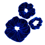 Load image into Gallery viewer, blue silk velvet scrunchies handmade by Lynne Kiel
