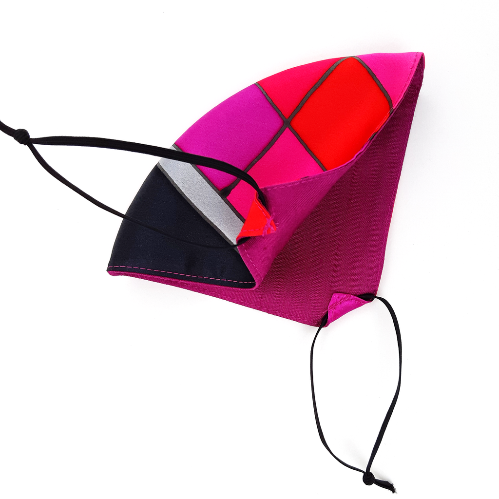 KALEIDOSCOPE RED ABSTRACT Facemask Hand Painted Silk Fitted Washable