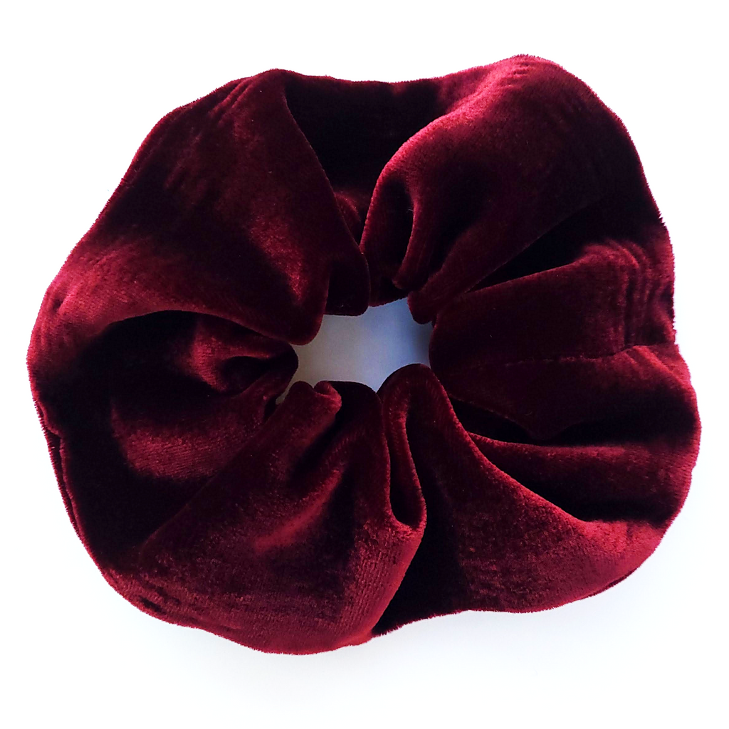 crimson red silk velvet large scrunchie hair accessory handmade by Lynne Kiel