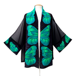 Load image into Gallery viewer, silk clothing hand painted green butterfly kimono one size handmade in Canada by Lynne Kiel
