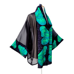 Load image into Gallery viewer, hand painted silk clothing green butterfly Kimono jacket handmade by Lynne Kiel
