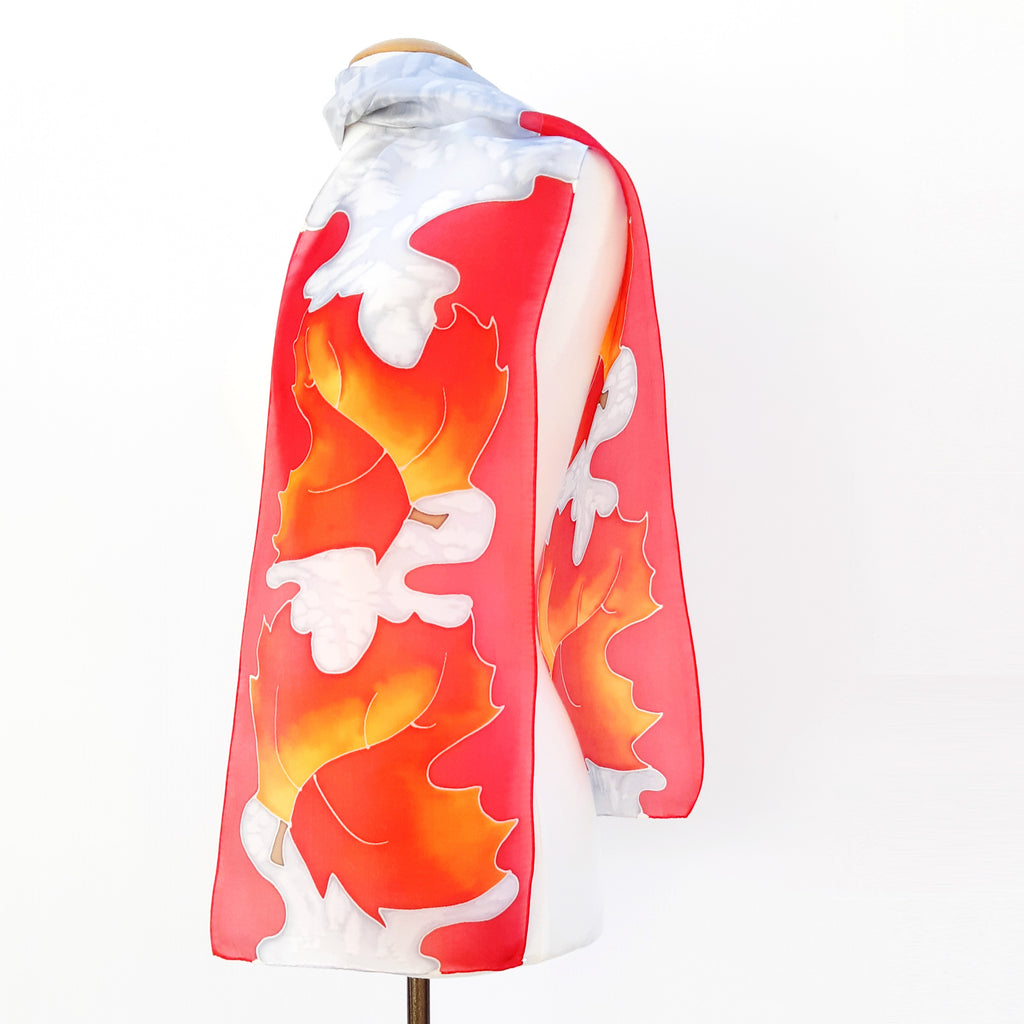 Autumn leaves painted silk ladies scarf