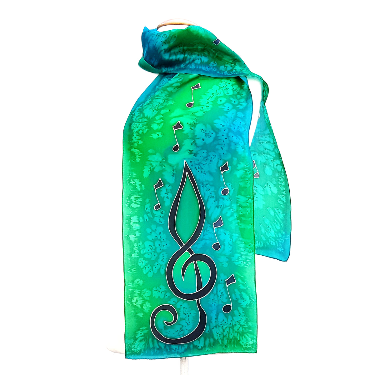 TREBLE CLEF Rainbow Blue Pink  HAND PAINTED  Design Silk Scarf