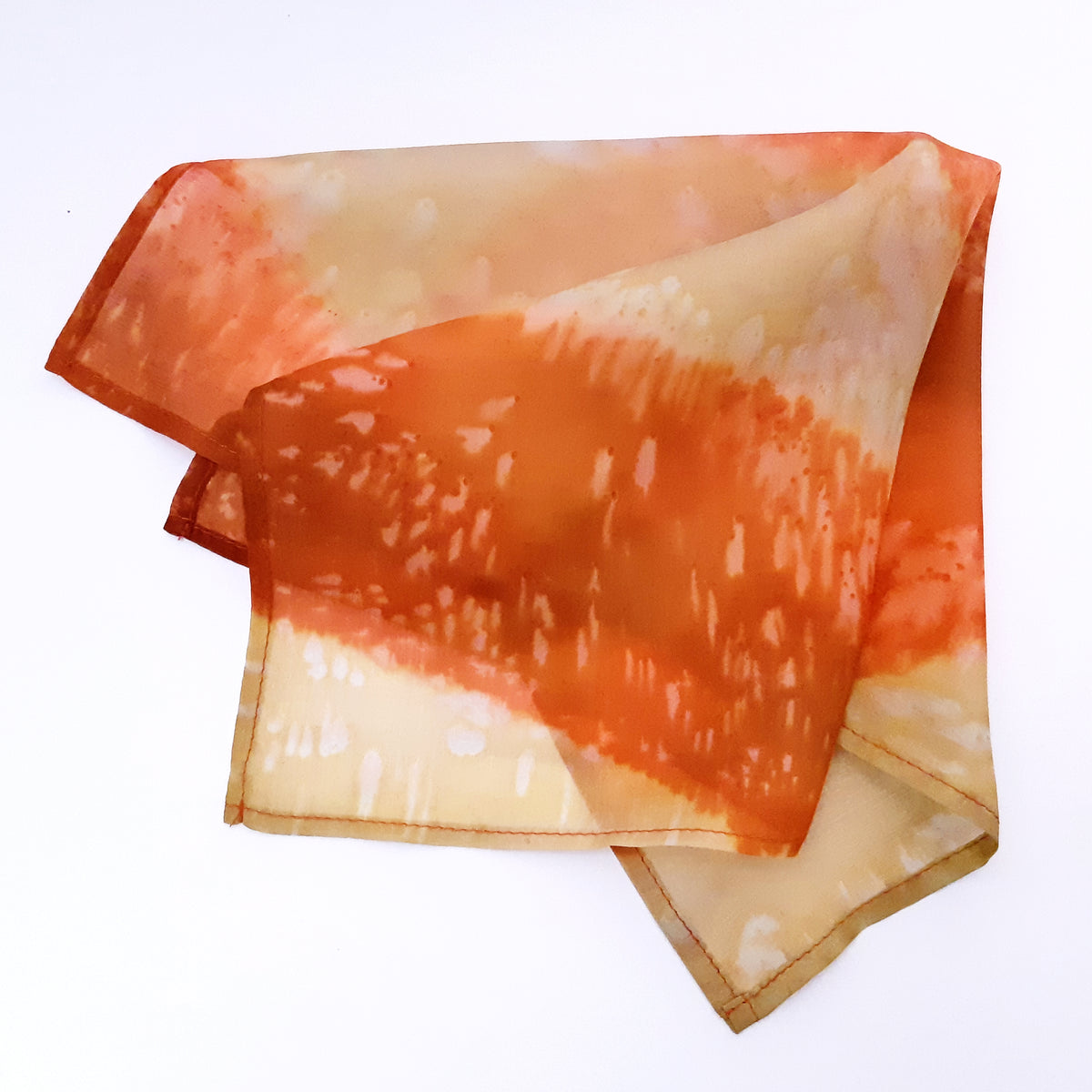 painted silk beige  orange pocket square accessory for men's fashion  made in Canada by Lynne Kiel