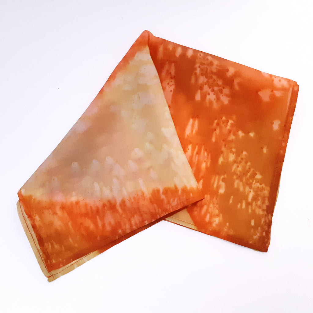 orange pocket handkerchief men's fashion accessory hand  painted silk made by Lynne Kiel