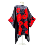 Red poppies hand painted silk caftan top for women handmade by Lynne Kiel
