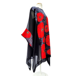 Load image into Gallery viewer, silk clothing hand painted red poppies long caftan top made in Canada by Lynne Kiel
