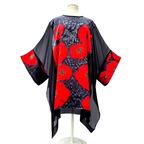 Long silk top hand painted red poppy design art made in Canada by Lynne Kiel