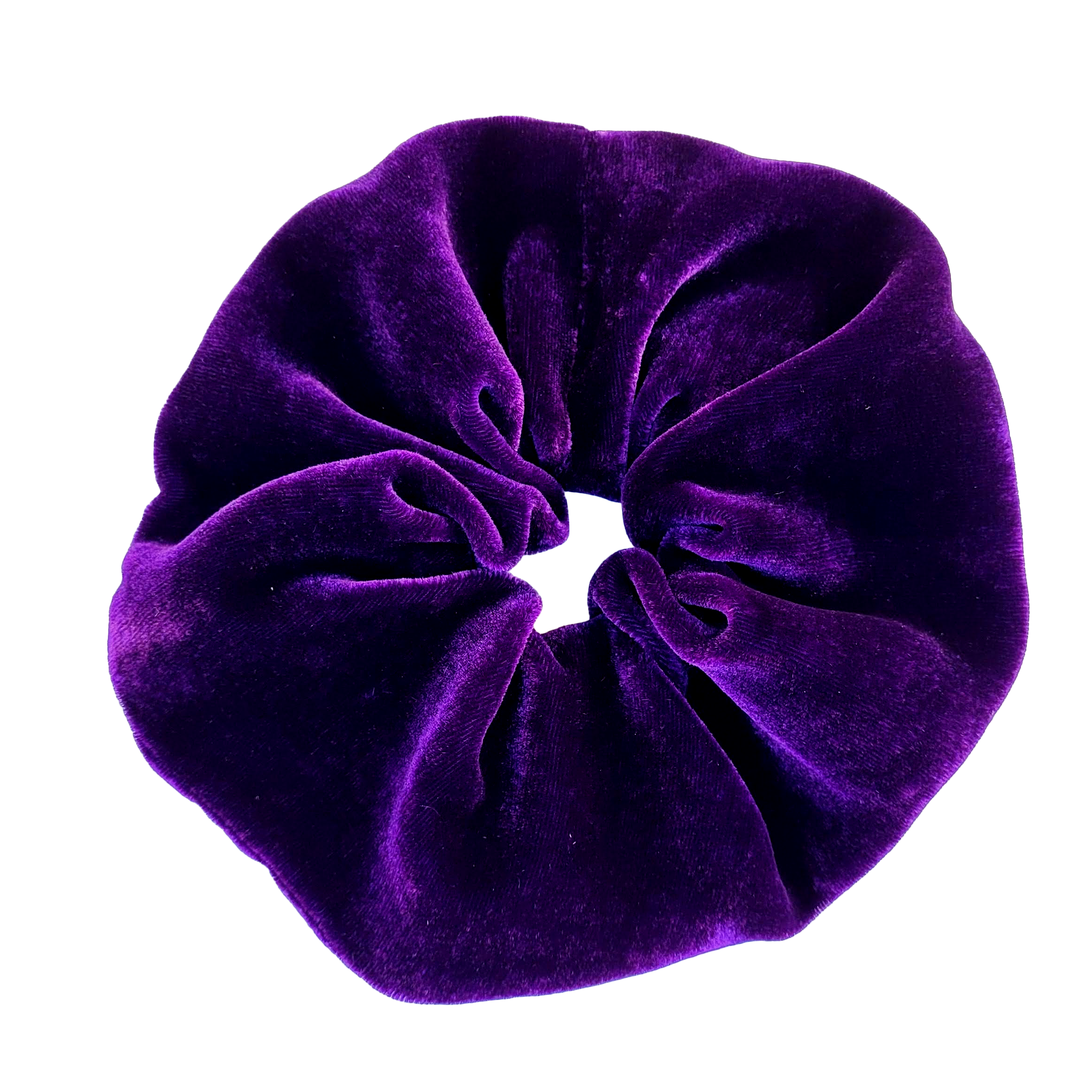 purple velvet scrunchie hair accessory hand made by Lynne Kiel