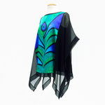 Load image into Gallery viewer, green peacock feather painted silk by Lynne Kiel one size design fashion for women
