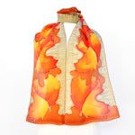 Load image into Gallery viewer, painted silk orange scarf maples leaf art
