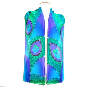 design silk scarf for women green blue purple color made by Lynne Kiel