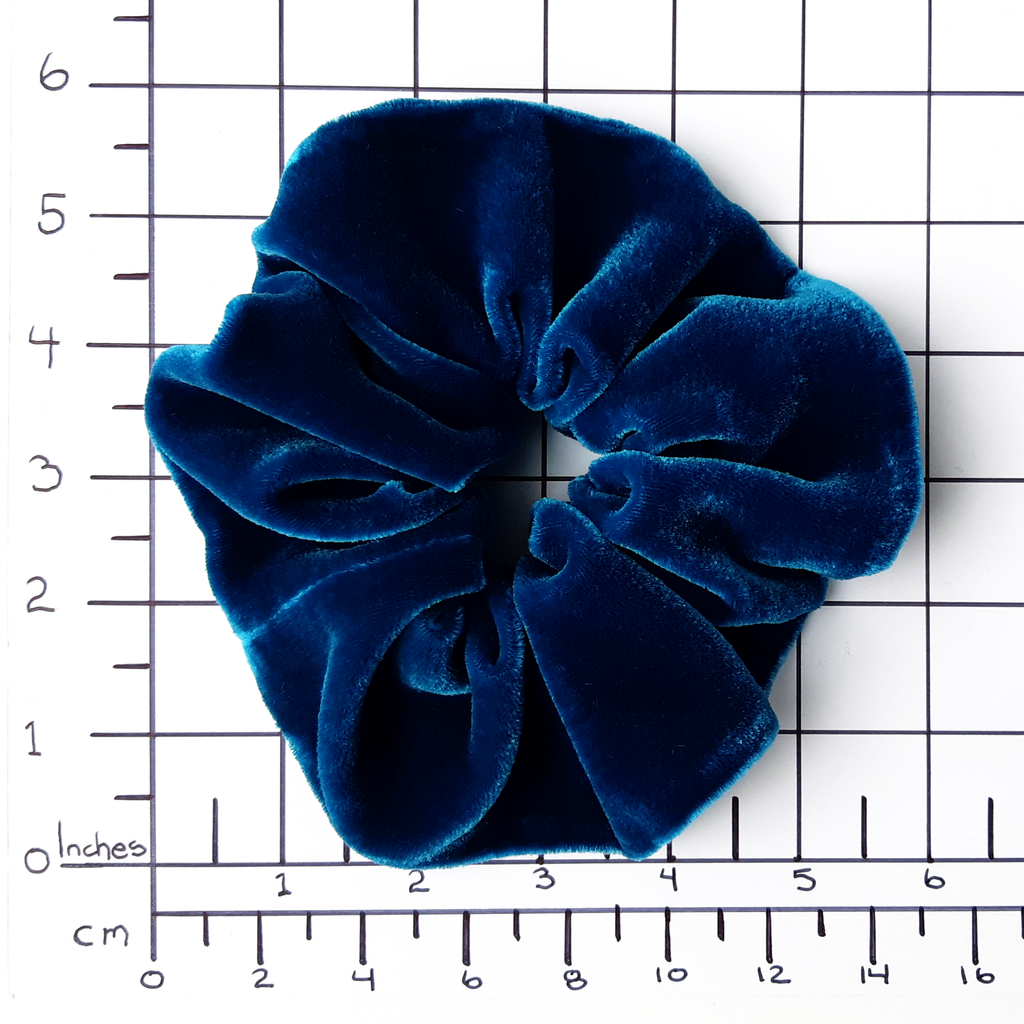 large size  teal velvet scrunchie hair accessory for ladies handmade by Lynne Kiel