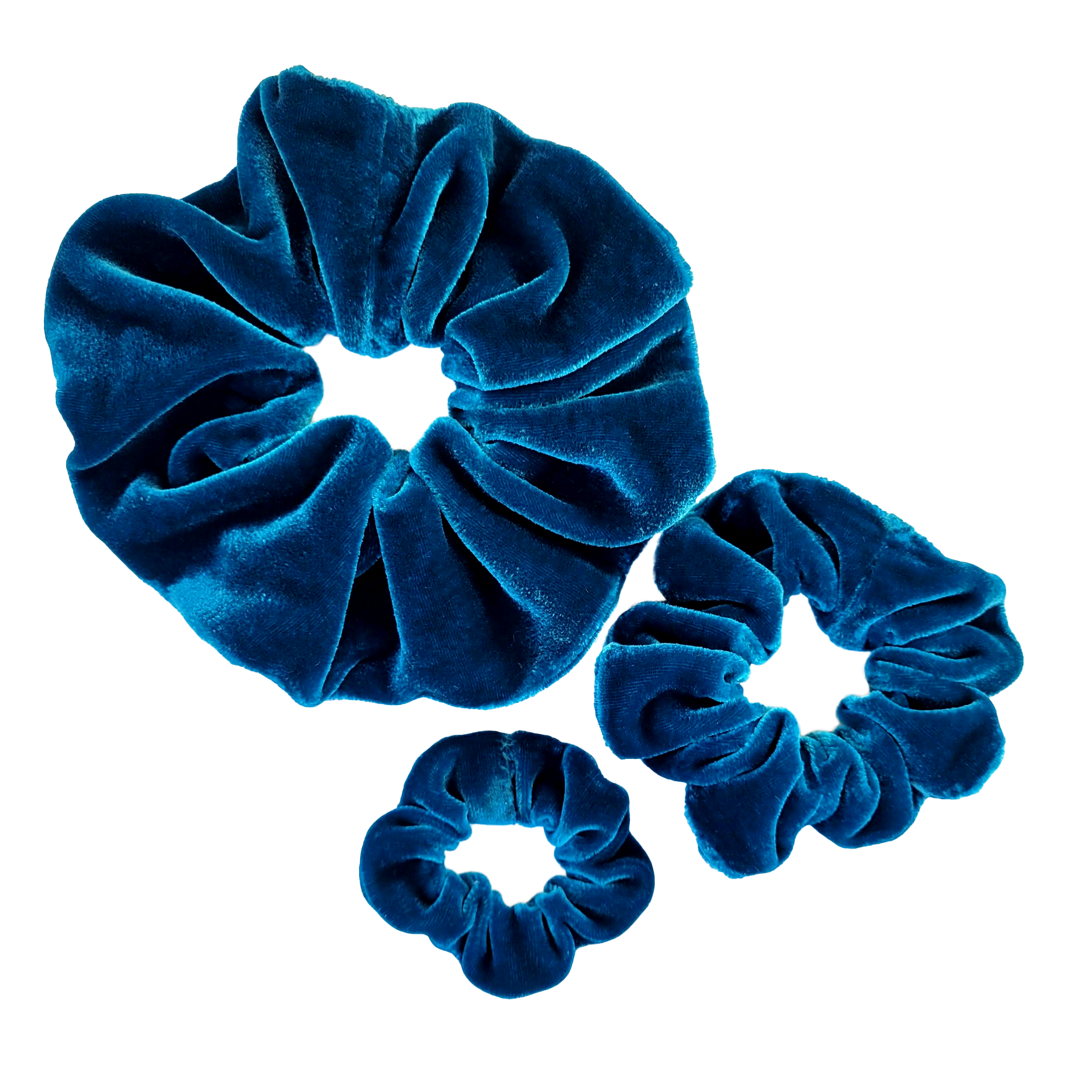 small medium large size velvet scrunchies for hair handmade by Lynne Kiel