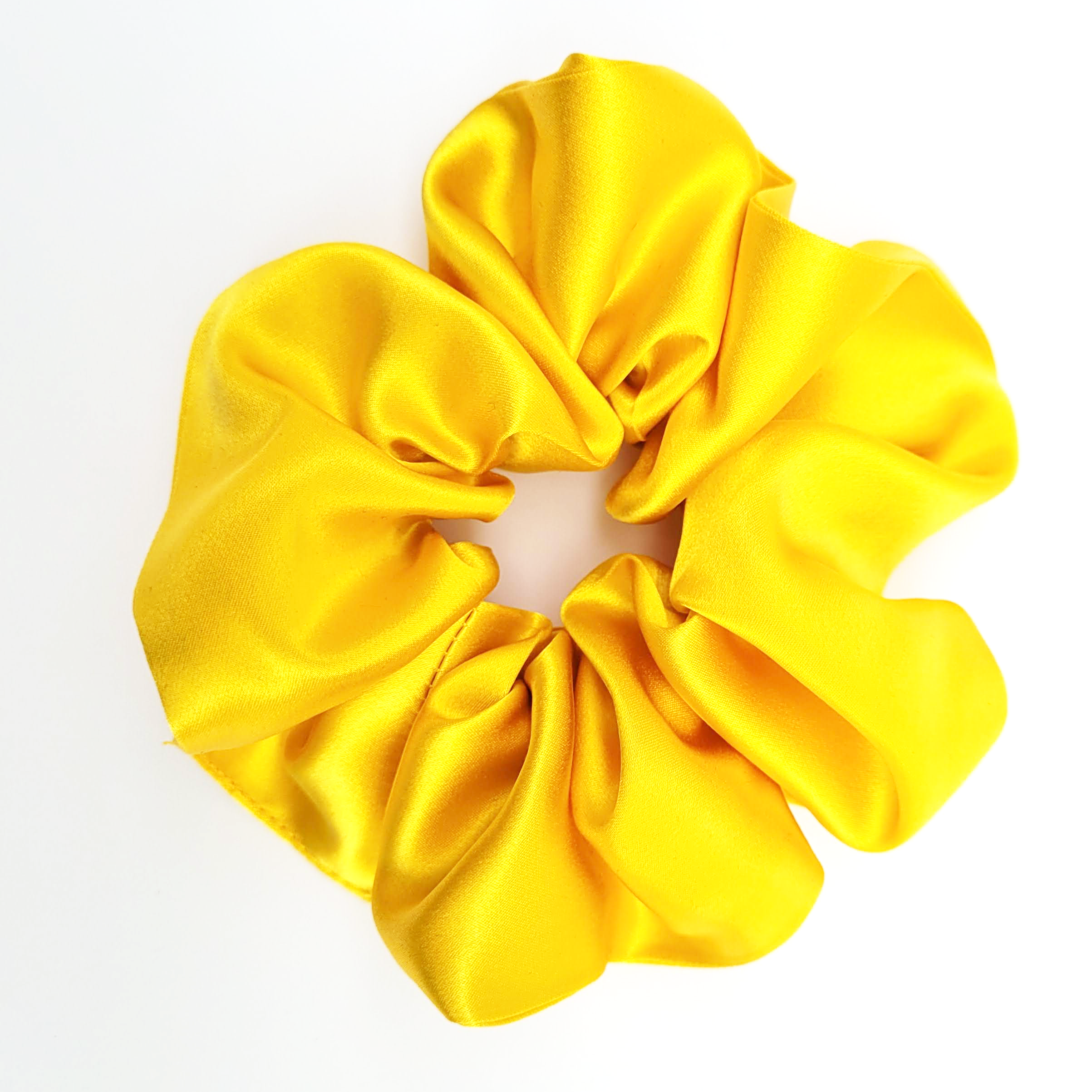 yellow silk satin jumbo scrunchie for hair made in Canada by Lynne Kiel