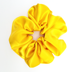 Load image into Gallery viewer, yellow large size silk satin scrunchie hair accessory handmade by Lynne Kiel
